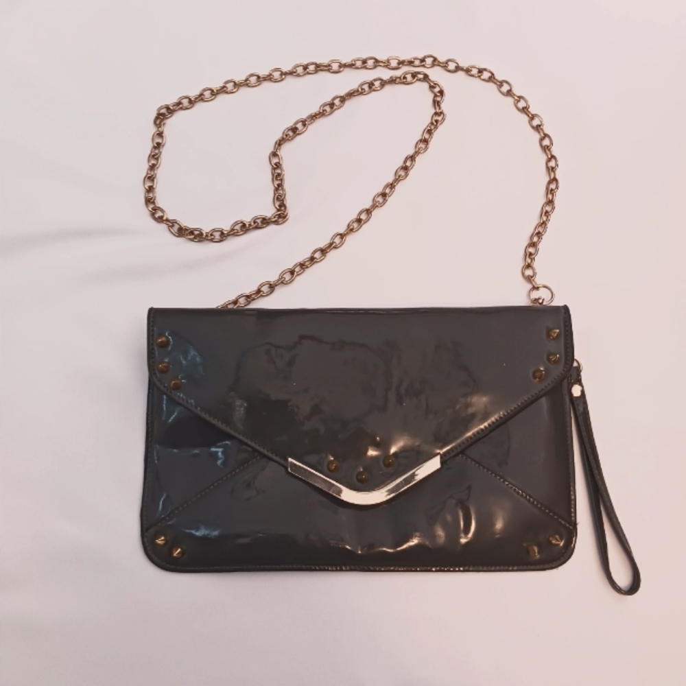 Dark Grey Upscaled Gold Spiked Purse.